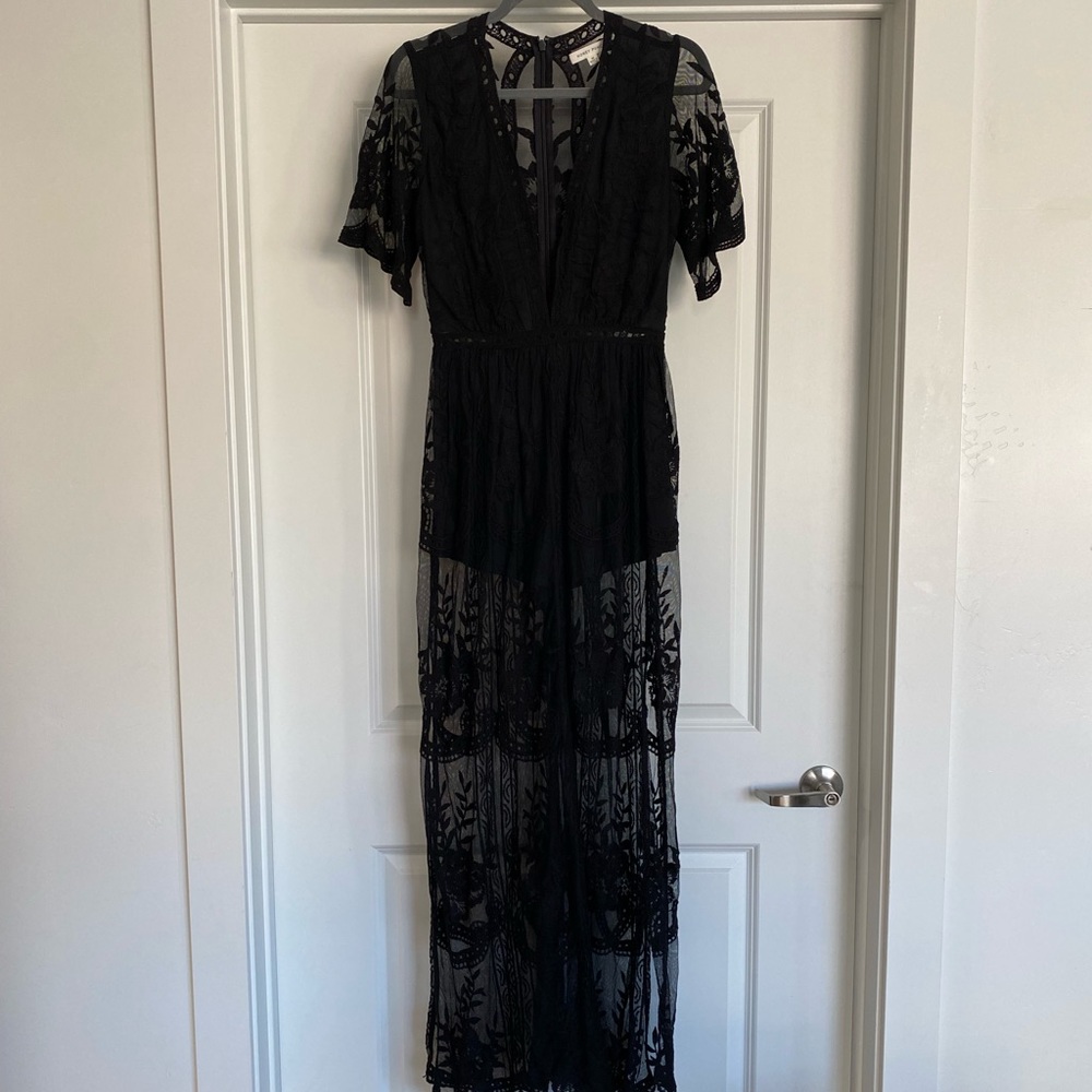 Black Lace Romper with Overlay